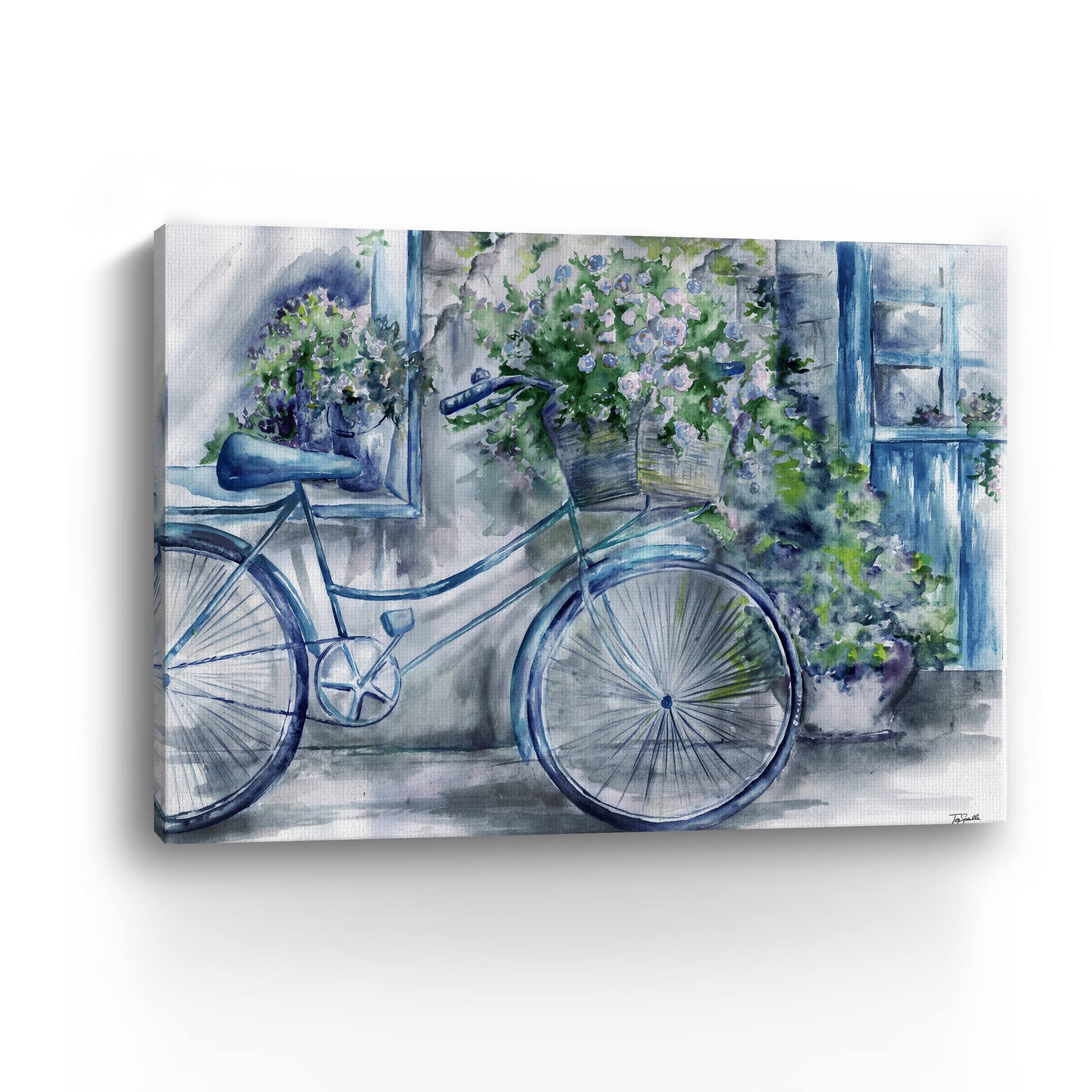 Blue And White Bicycle Florist Shop Canvas Giclee